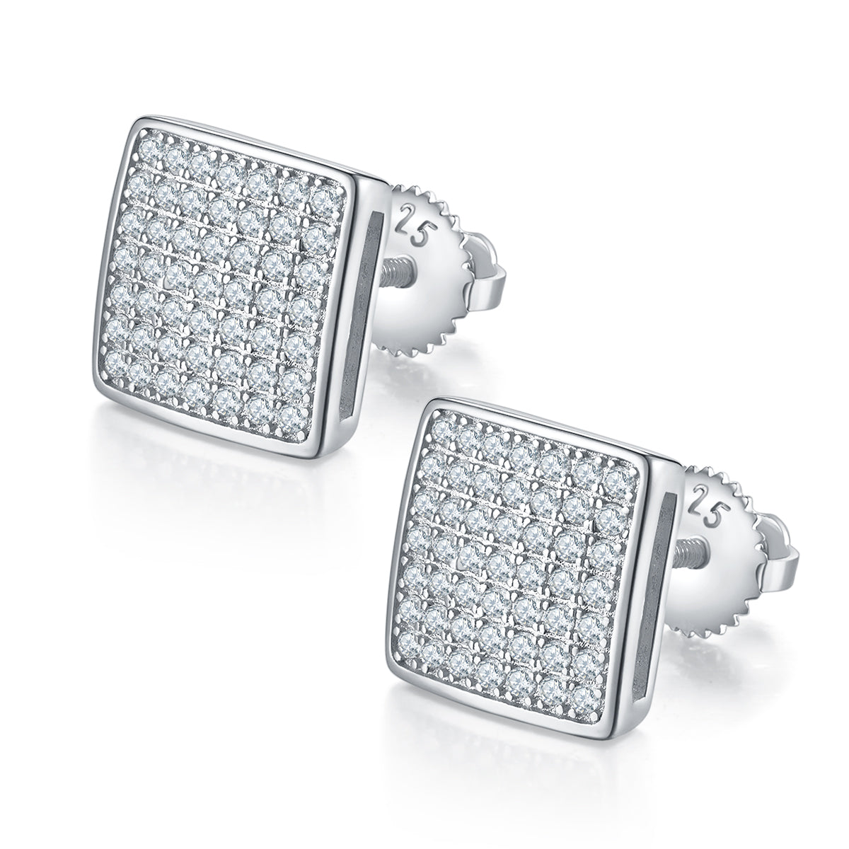 Boucles d'Oreilles Carrées Argent S925 Moissanite D VVS1