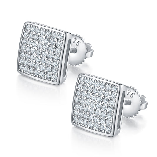 Boucles d'Oreilles Carrées Argent S925 Moissanite D VVS1