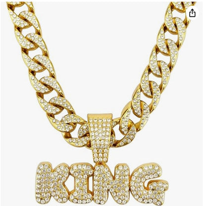 Collier Pendentif Football Diamanté - Couronne Roi