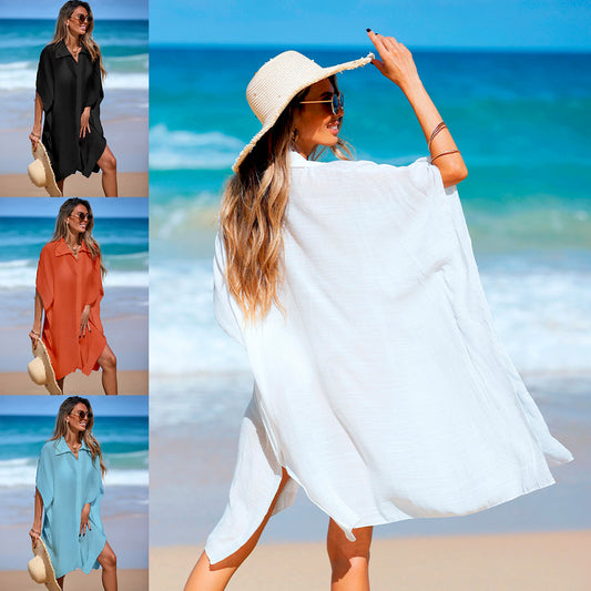 Robe Cache-Maillot de Plage Col Polo Manches Courtes