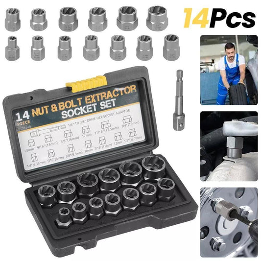 Support pan European shipping--Reverse Thread Sleeve Sliding Thread Sleeve 14-piece Set 14pcs Nut Reverse Thread Sleeve Remover [Black Box]