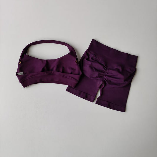 Silk Halter Bra And Peach-butt Shorts Yoga Set