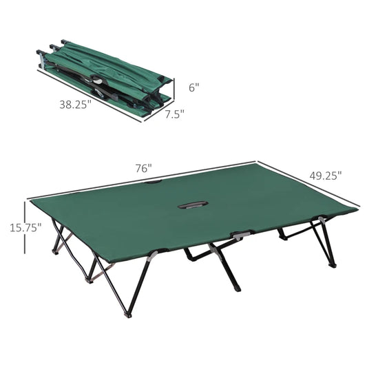 Lit de camp pliant 2 personnes pour adultes, large et portable, avec sac de transport, vert