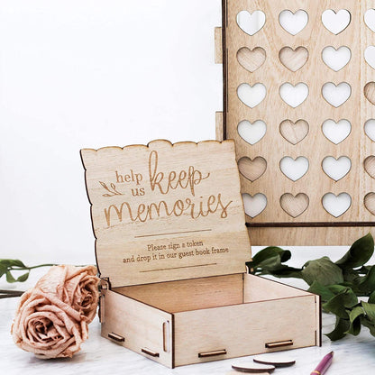 Livre d'Or de Mariage Cœurs en Bois - Boîte Rustique