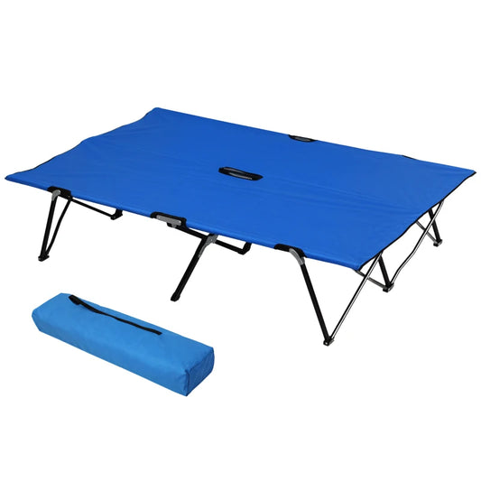 Lit de camp pliant 2 personnes pour adultes, lit de camping portable extra large avec sac de transport, bleu