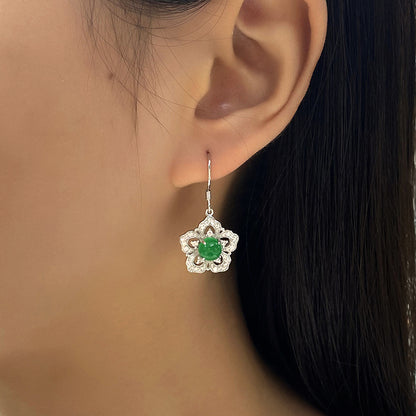 Boucles d'Oreilles Fleur Argent S925 - Chrysoprase Verte 6mm
