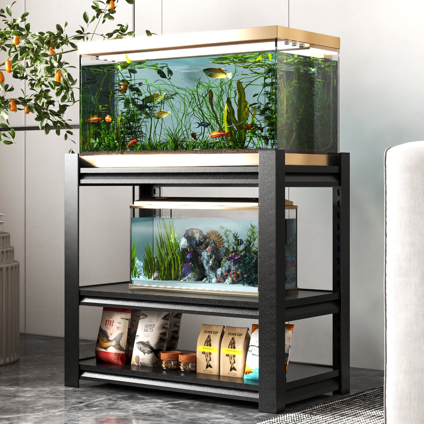 20-30 Gallon Fish Tank Stand - Metal Aquarium Stand, 34  W X 18  D X 31 H Adjustable Heavy Duty Reptile Tank Stand, Adjustable 3-Tier Fish Tank Rack Shelf For Home Office, Tank Not Included