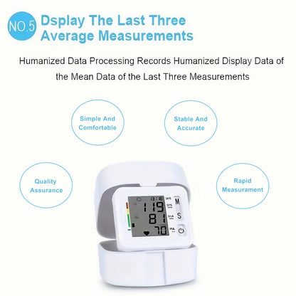 Wrist Blood Pressure Monitor, LCD Display, Audio Prompts, Adjustable Cuff, Irregular Heartbeat Detection, Easy To Use, Perfect For Elderly Care, For Medical And Home Use, Blood Pressure Monitor (without Batteries), Good Gift