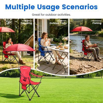 Chaise de Camping Pliable avec Parasol - Porte-gobelet