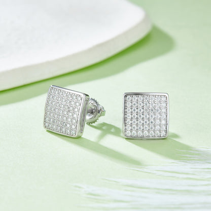Boucles d'Oreilles Carrées Argent S925 Moissanite D VVS1