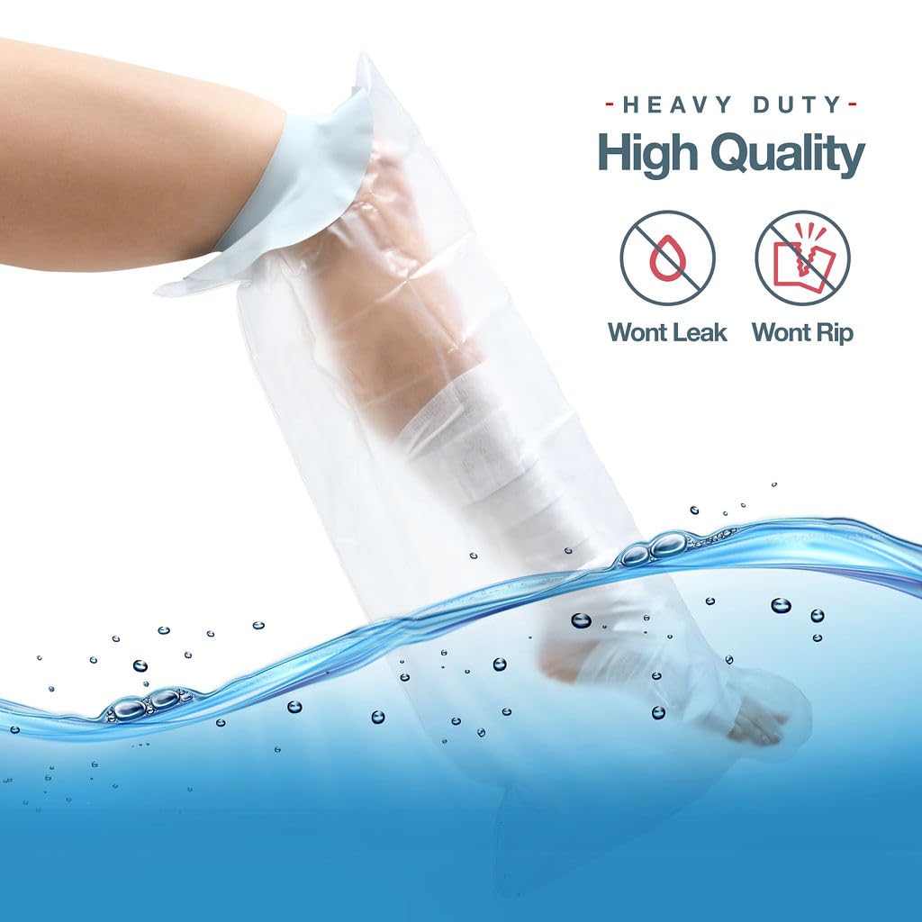 Medical king 100% Waterproof Cast Covers for Shower Leg 2pk Reusable Full Leg Cast Cover for Showering Cast Protector for Shower Leg Adult