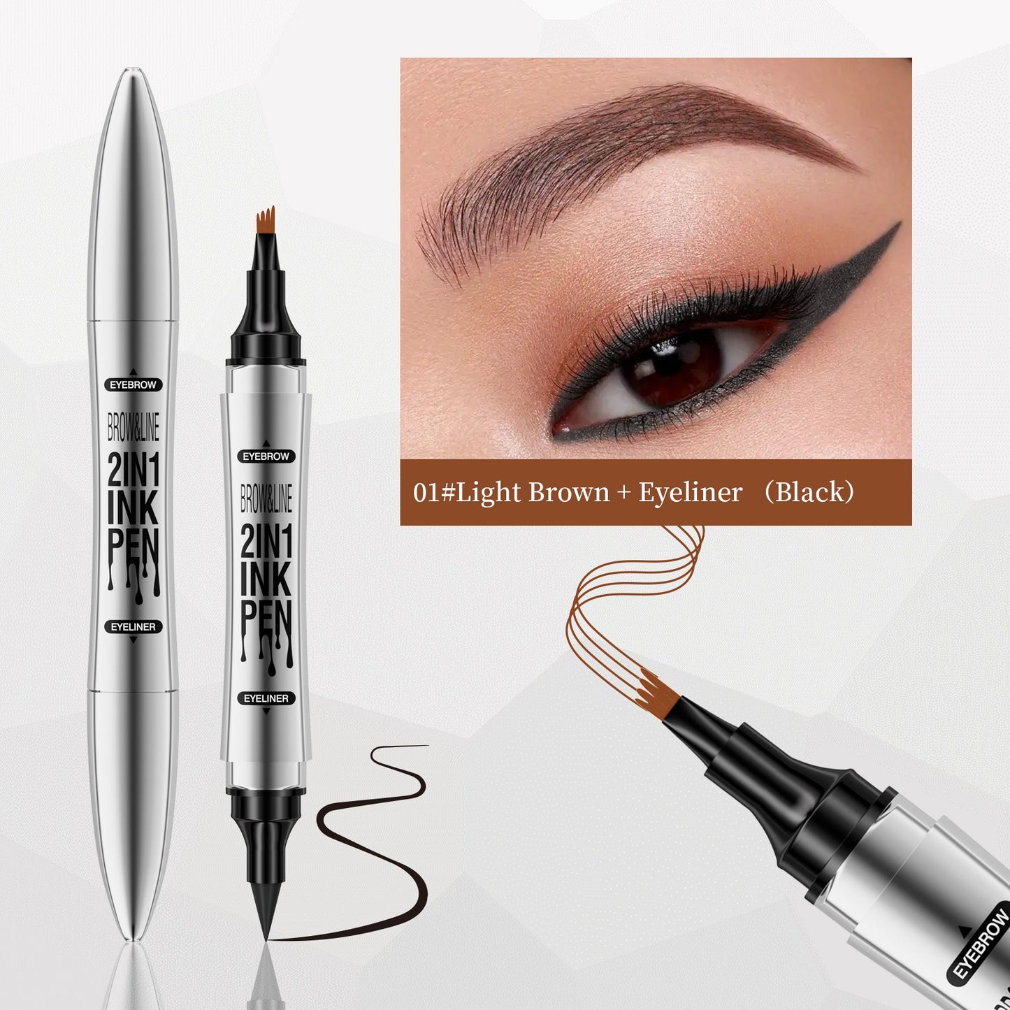 2 In 1 Microblading Eyebrow Pen, 4 Fork Tip, 3D Waterproof Magic Eyebrow Pencil