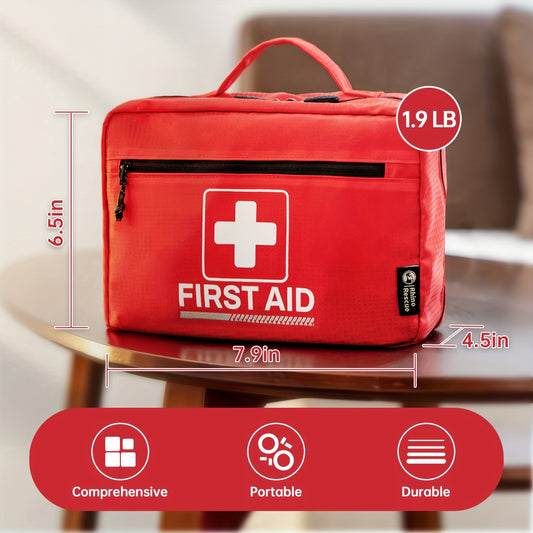 RHINO RESCUTE 240pcs All-in-One First Aid Kit with Portable Case, CPR Mask, Bandages, Gauze Pads, Ice Pack & Splinting Supplies - Heavy-Duty Medical Emergency Kit for Home, School, Office, Camping,, Car & Workplace