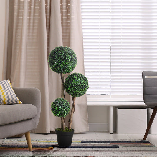 Artificial Plant For Home Decor Indoor & Outdoor Fake Plants Artificial Tree In Pot, 3 Ball Boxwood Topiary Tree For Home Office, Living Room Decor, Dark Green
