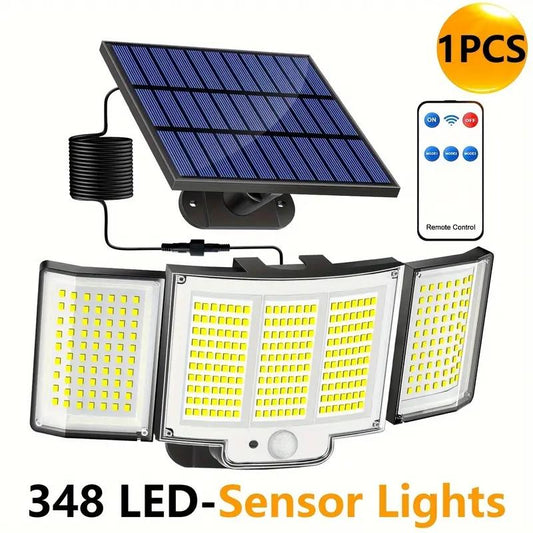 1-Pack Outdoor Solar Light  348-LED Motion Sensor Light With Remote Control  3-Head, Waterproof