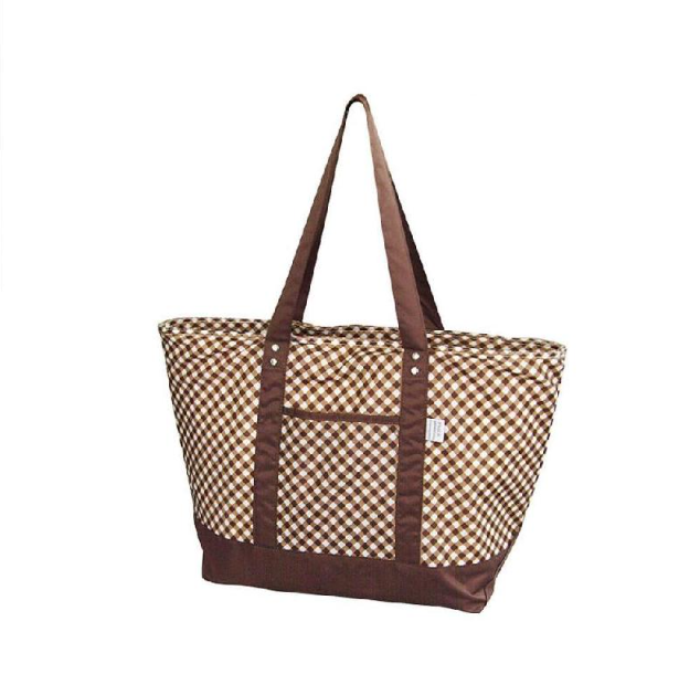 Grand sac isotherme de pique-nique et camping réutilisable à bandoulière, marron à carreaux