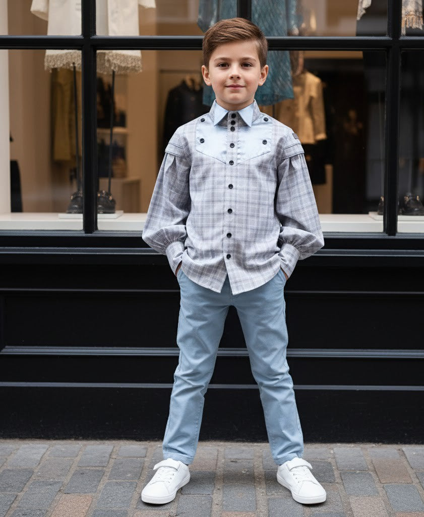 Boys Vintage Cotton Long Sleeve Shirt Party Classic Style Top For Kids 3-14 Y