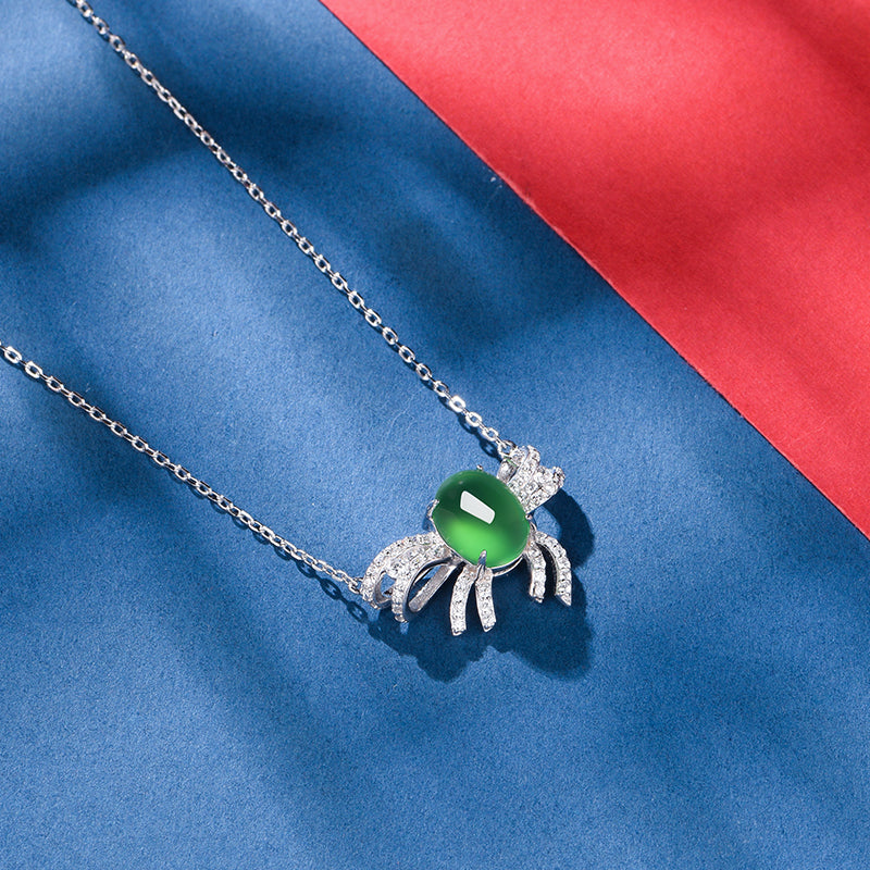 Collier Argent S925 Pendentif Nœud Chrysoprase Verte 9x7mm