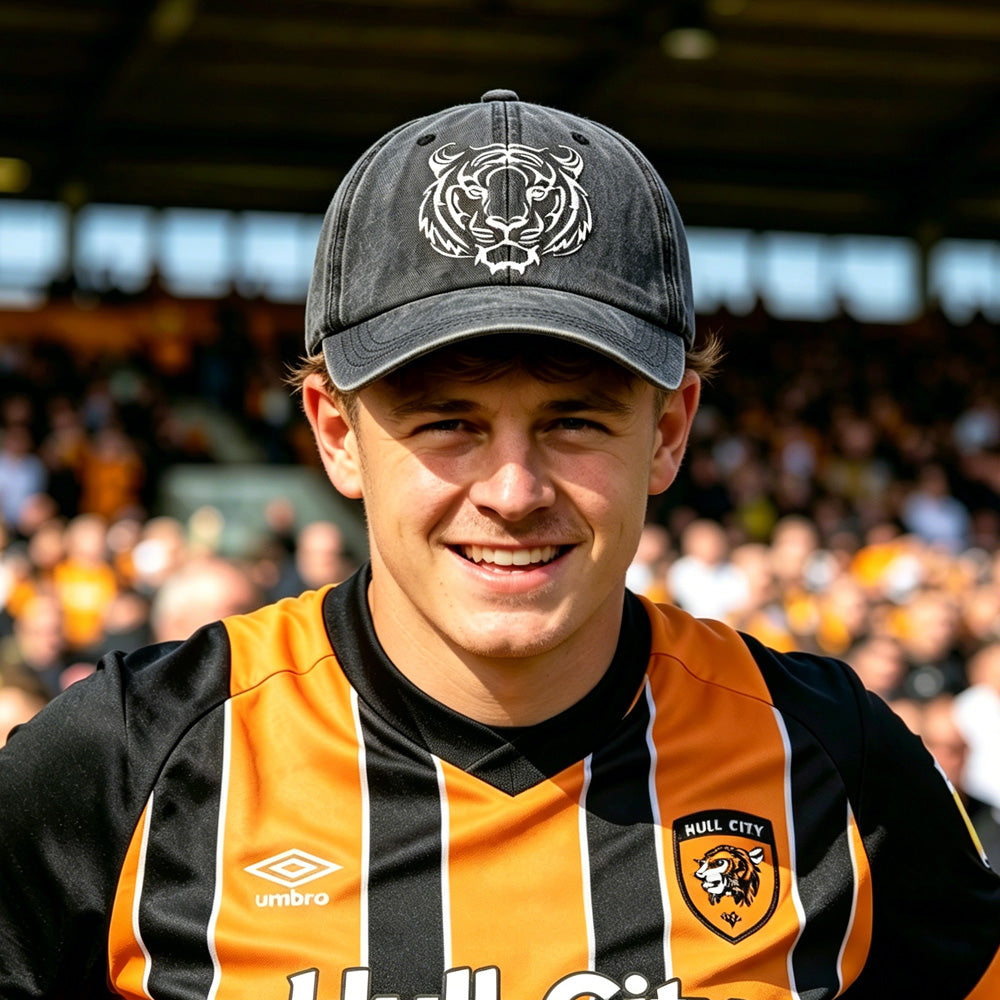 2pcs Tiger Embroidered Vintage Washed Baseball Cap - Hull City The Tigers World Cup Soccer Fan  Hat, Adjustable Unisex Cotton Cap
