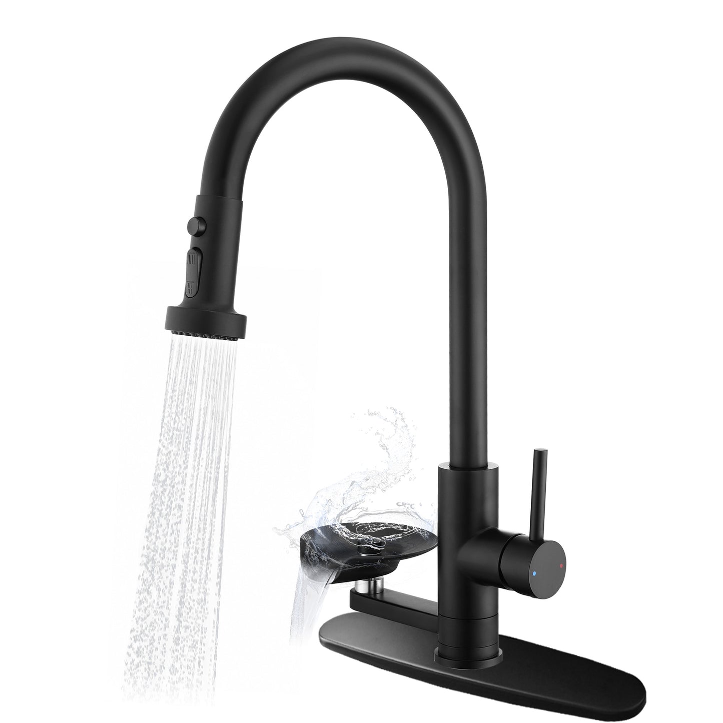 3-in-1 Kitchen Faucet With Press-Type Glass Rinser, High-Arc Pull-Down Sprayer Faucet, 3 Function Spray Mode, Matte Black Finish, For Modern Kitchen Sink