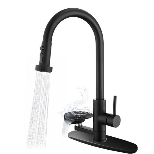 3-in-1 Kitchen Faucet With Press-Type Glass Rinser, High-Arc Pull-Down Sprayer Faucet, 3 Function Spray Mode, Matte Black Finish, For Modern Kitchen Sink