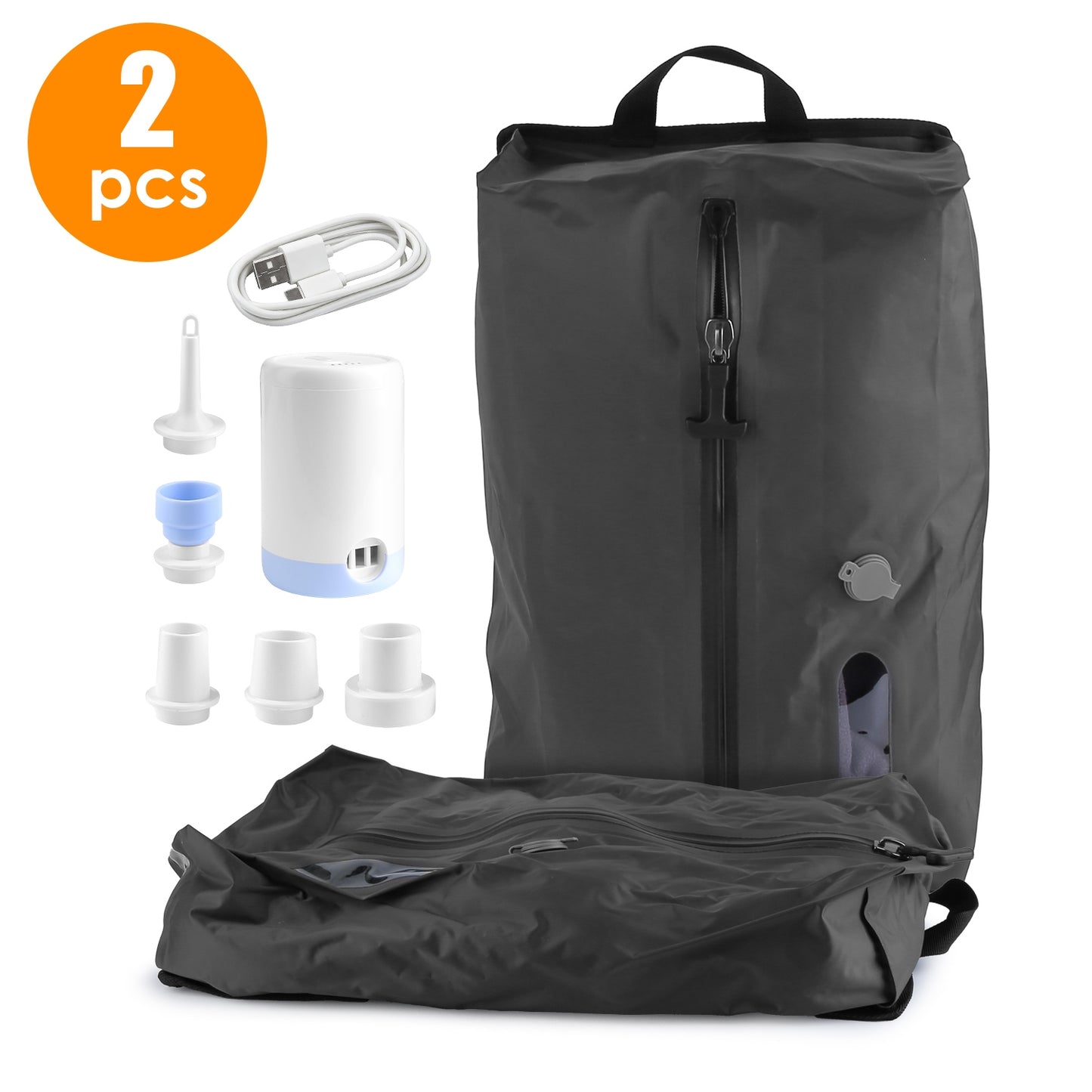 Lot de 2 sacs de compression sous vide 17 L avec pompe, étanches IP67, organiseurs de voyage pour valise