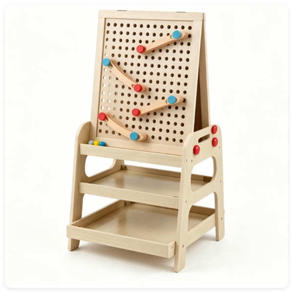 Chevalet d'Art en Bois 2-en-1 pour Enfant avec Circuit à Billes