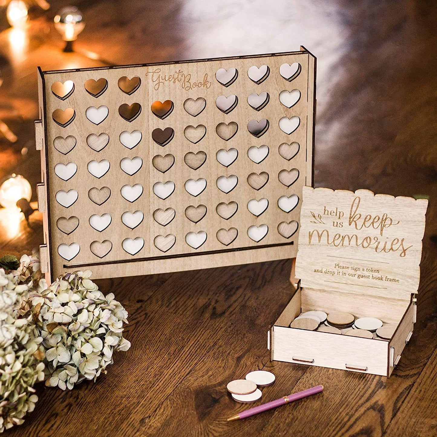Livre d'Or de Mariage Cœurs en Bois - Boîte Rustique