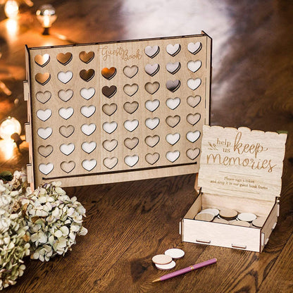 Livre d'Or de Mariage Cœurs en Bois - Boîte Rustique
