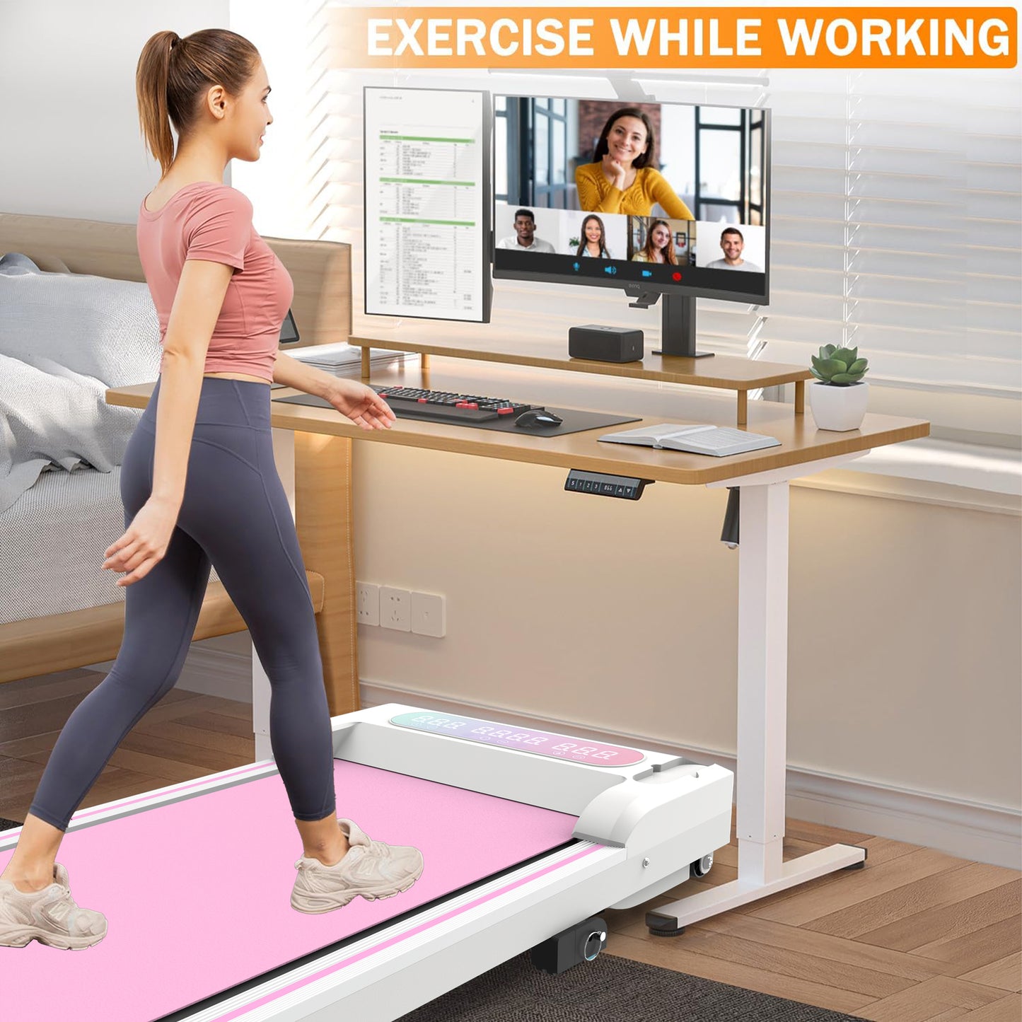Under Desk Treadmill With Incline, Walking Pad, 2 In 1 Portable Treadmill With H