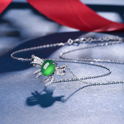 Collier Argent S925 Pendentif Nœud Chrysoprase Verte 9x7mm