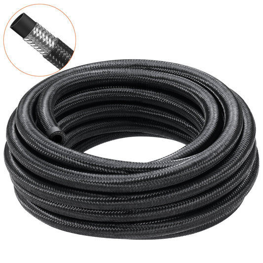 6AN Fuel Line Kit, 20 FT Fuel Hose Kit, 0.34" Nylon Stainless Steel Braided Fuel Line Oil/Gas/Diesel Hose End Fitting Kit, With 12 PCS Swivel Fitting Adapter Kit, Black