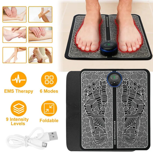 EMS Foot Massage Pad Electric Stimulator Massager Unit Rechargeable Leg Reshaping Muscle Pain Relax Massage Mat W& 6 Modes 9 Intensity Levels