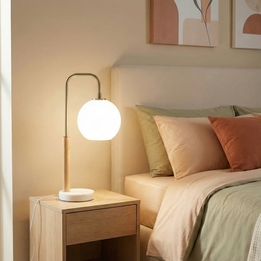 Lampe de chevet nordique Auris, abat-jour globe blanc et base en marbre, 110V