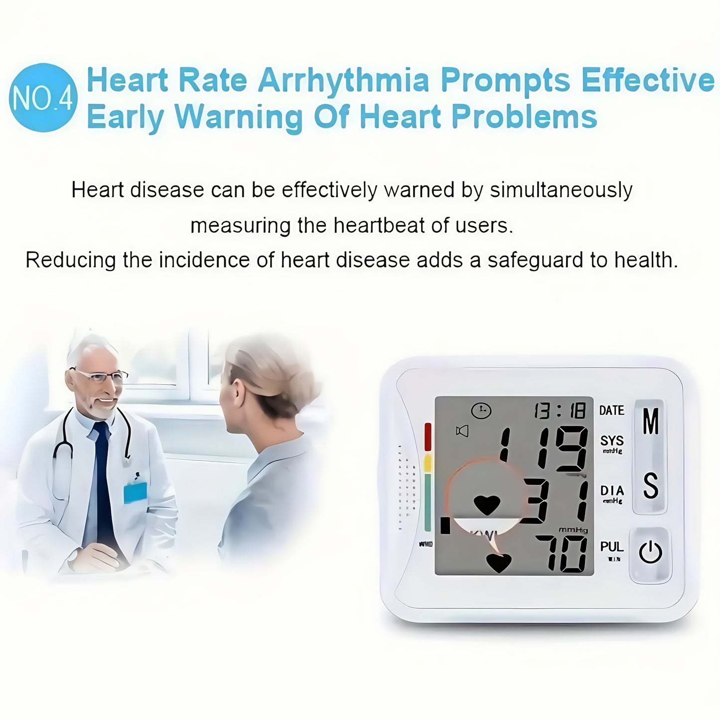 Wrist Blood Pressure Monitor, LCD Display, Audio Prompts, Adjustable Cuff, Irregular Heartbeat Detection, Easy To Use, Perfect For Elderly Care, For Medical And Home Use, Blood Pressure Monitor (without Batteries), Good Gift