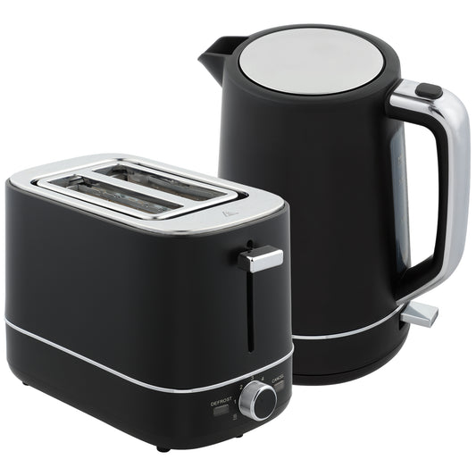 Set bouilloire et grille-pain, bouilloire 1,7 L 3000W ébullition rapide, grille-pain 2 tranches, noir