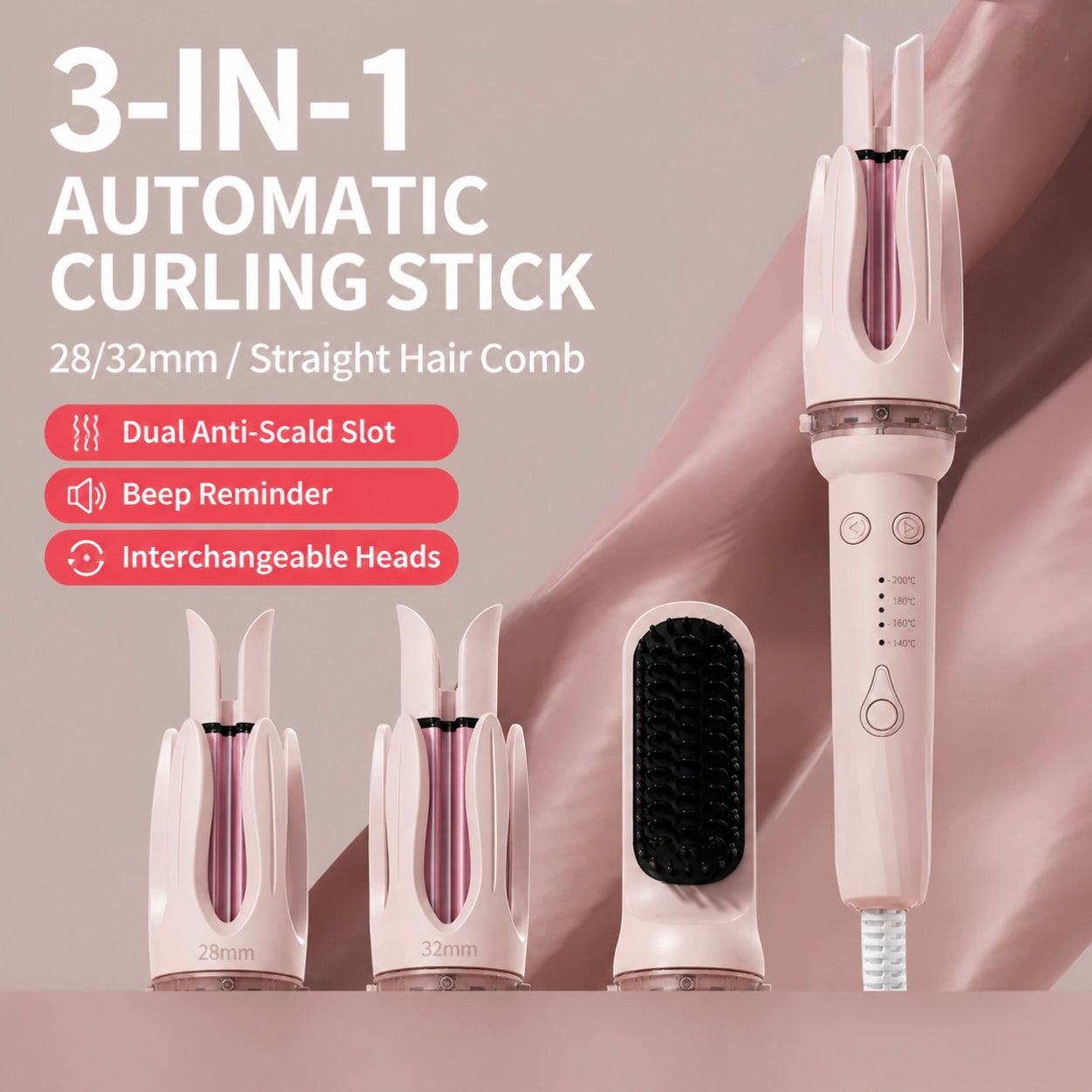 3-in-1 Hair Curler, Curling & Straightening 2-in-1, Long-Lasting Styling Tool