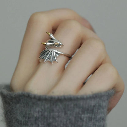 Bague Ouverte Aile de Dragon Bicolore - Style Punk Gothique
