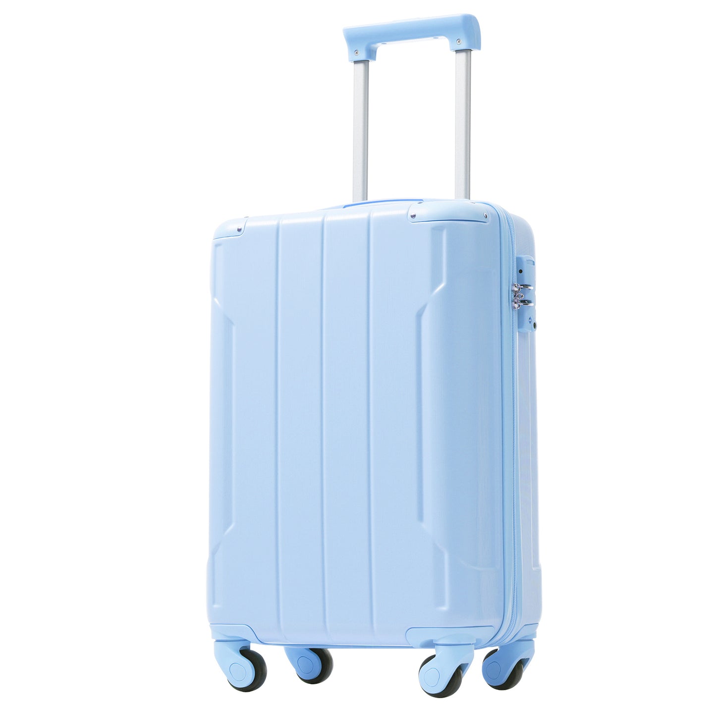 Valise cabine rigide en ABS 20 pouces avec roulettes pivotantes et serrure TSA, bleu ciel