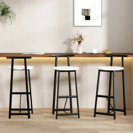 Lot de 3 Tabourets de Bar Métal avec Dossier - Hauteur Comptoir
