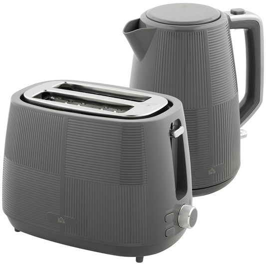 Set bouilloire et grille-pain, bouilloire 1,7 L 3000W, grille-pain 2 tranches 7 niveaux, anti-chauffe à vide, gris