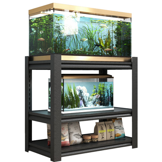 20-30 Gallon Fish Tank Stand - Metal Aquarium Stand, 34 W X 18 D X 31H Adjustable Heavy Duty Reptile Tank Stand, Adjustable 3-Tier Fish Tank Rack Shelf For Home Office, Tank Not Included