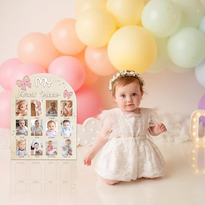 Cadre Photo Bébé "Ma Première Année" - 12 Mois en Bois