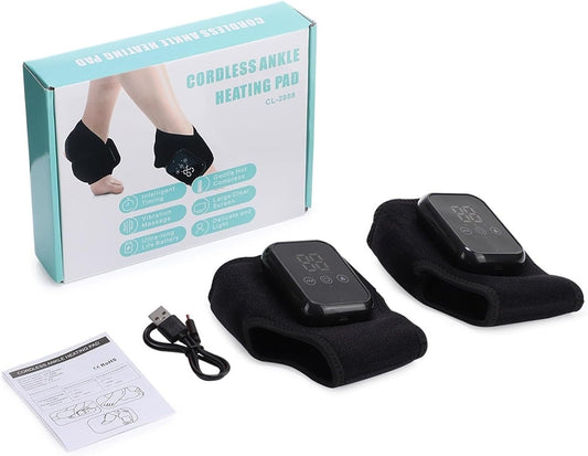 Cordless Ankle Massager With Heat, Ankle Heating Pad With Massage, Rechargeable Heated Foot Brace Wrap, 3 Vibration And Heating Modes For Left Right Feet