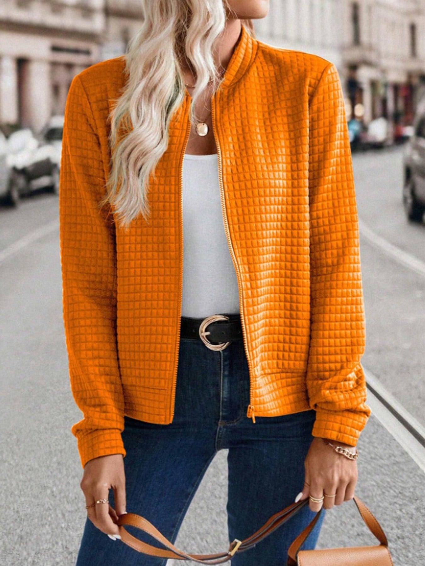 Cardigan Femme Manches Longues Zippé Uni - Décontracté