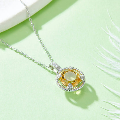 Collier Argent S925 Pendentif Citrine Naturelle 8mm