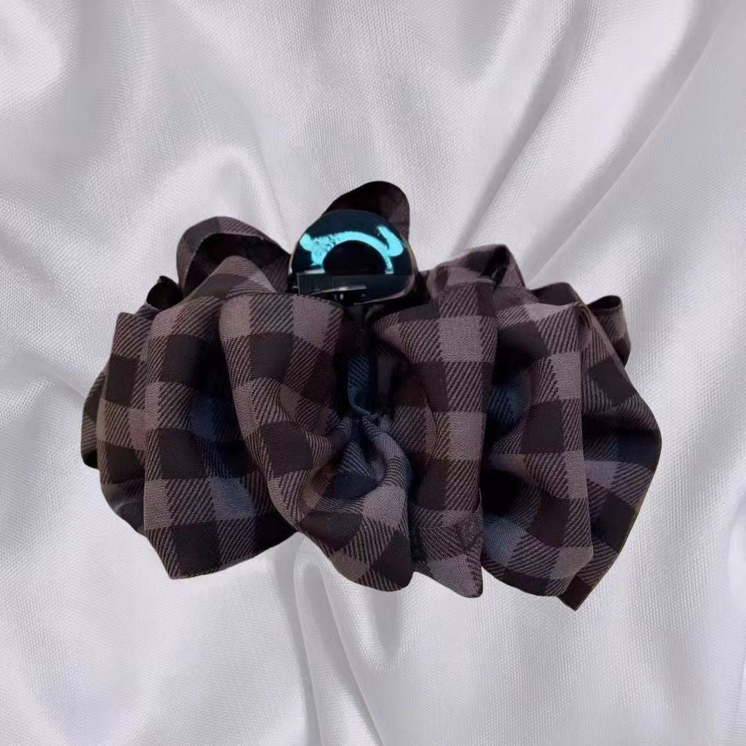 Vintage plaid grab clip-coffee plaid-fabric-1 piece