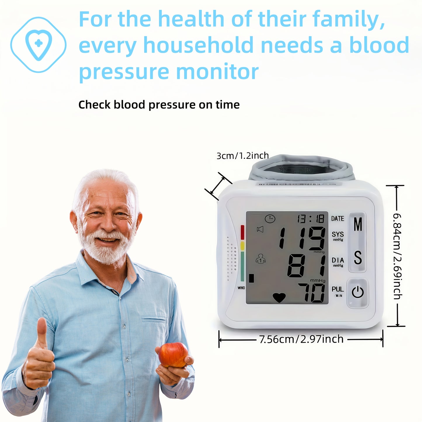 Wrist Blood Pressure Monitor, LCD Display, Audio Prompts, Adjustable Cuff, Irregular Heartbeat Detection, Easy To Use, Perfect For Elderly Care, For Medical And Home Use, Blood Pressure Monitor (without Batteries), Good Gift