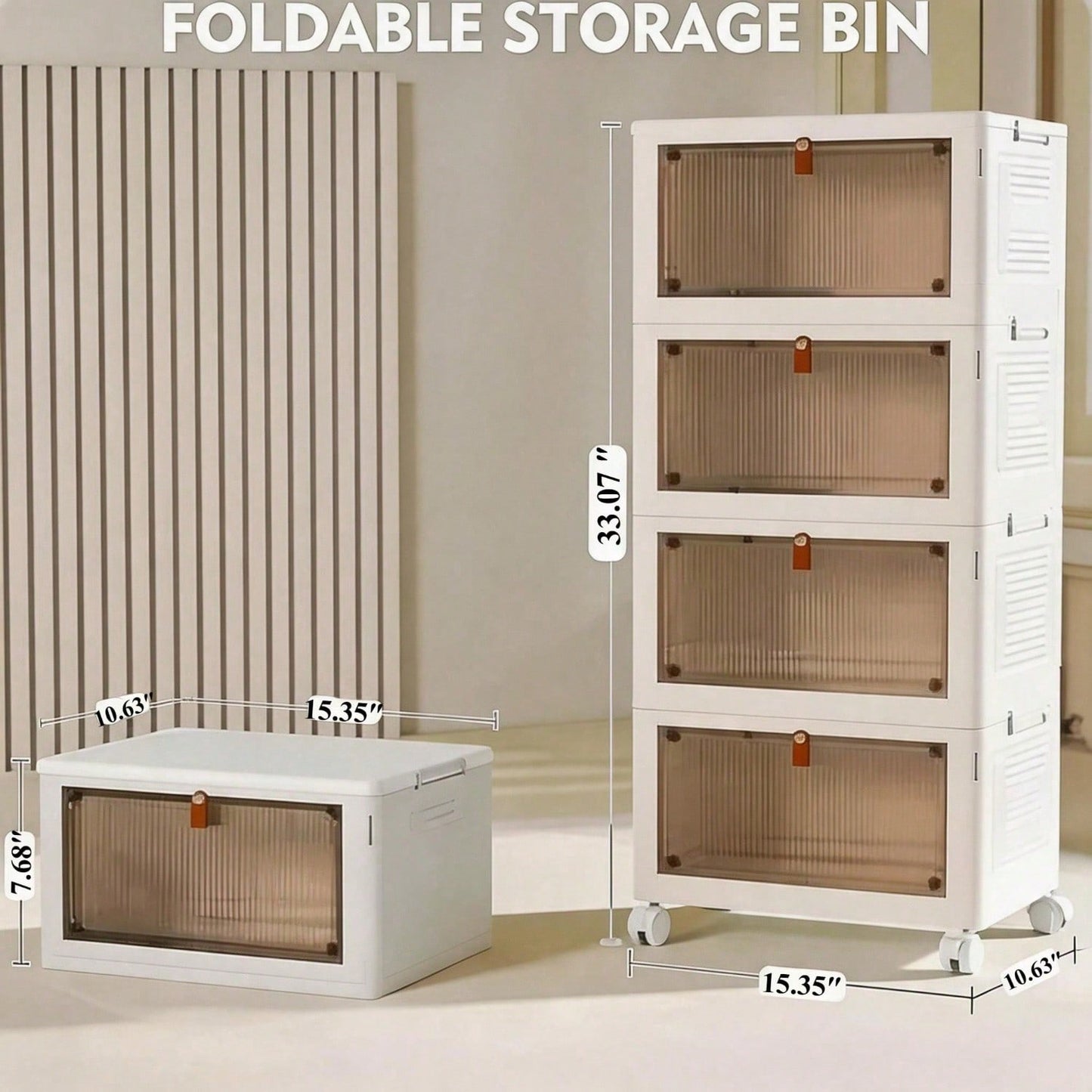 Foldable Stackable Pet Supplies Storage Bin With Wheels, Magnetic Door Collapsib
