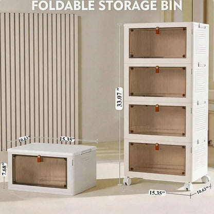Foldable Stackable Pet Supplies Storage Bin With Wheels, Magnetic Door Collapsib